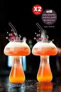 2'li Pipetli Mantar Model Kokteyl Cam Bardak Berrak Borosilikat Soğuk Sıcak Kahve Sunum Bardağı Set - Görsel 1