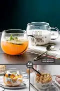4lu Good Morning Kupa Cam Bardak Isıya Dayanıklı Kulplu Stil Kahve Sunum Kahvaltı Süt Bardağı 350ml - Görsel 1