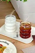 4lü Pipetli Halka Şekli Meşrubat Cam Bardak Seti İskandinav Kahve Latte Sunum Bardağı 340 ml. - Görsel 2