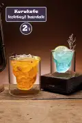 2'li Kuru Kafa Tasarımlı Çift Cidarlı Cam Bardak Kahve Sunum Kokteyl Bardağı Kristal Skull Kupa Set - Görsel 1