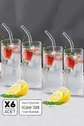 6 Adet Pipetli Kare Still Cam Bardak 350ml Isıya Dayanıklı Retro Kahve Sunum Kokteyl Bardağı Seti - Görsel 1