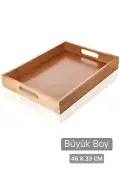 Bambu Dikdörtgen Tepsi Büyük Boy 46x33 cm Servis Çay Kahve Sunum Tepsisi Lüx Bambu Classic Tepsi