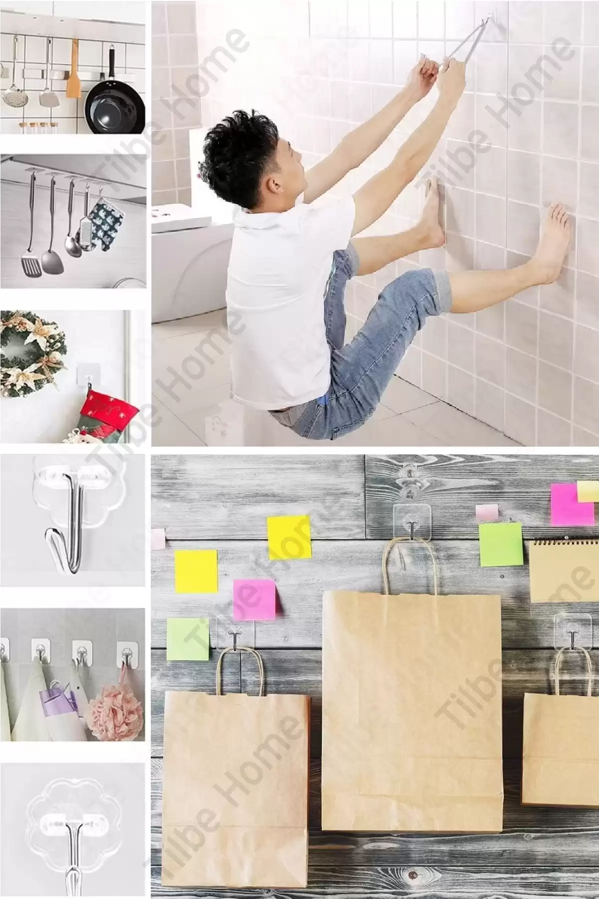 48li Şeffaf Kancalı Duvar Askısı İz Bırakmaz Güçlü Yapışkanlı Vantuz Banyo Mutfak Düzenleyici Askı
