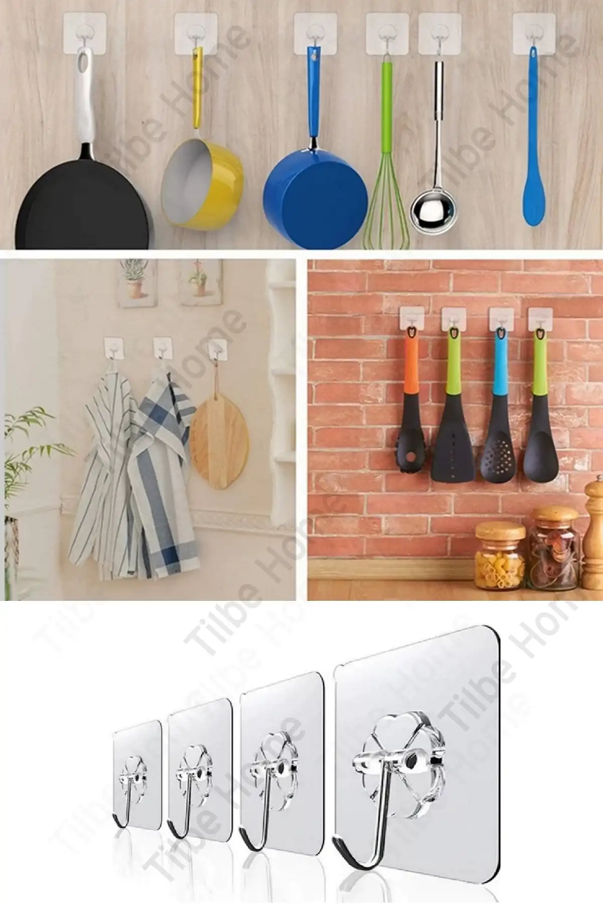 48li Şeffaf Kancalı Duvar Askısı İz Bırakmaz Güçlü Yapışkanlı Vantuz Banyo Mutfak Düzenleyici Askı