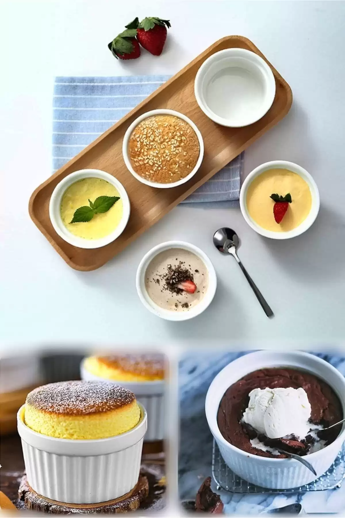 6 Adet Sufle Kabı Lüx Isıya Dayanıklı Beyaz Rölyefli Seramik Beyaz Sufle Fırın Kabı Kasesi Sunumluk