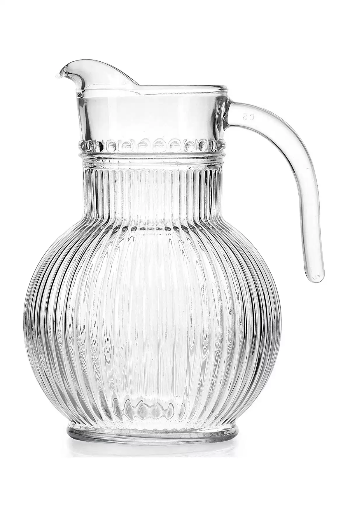 Ada Cam Sürahi Kristal Şeffaf Kapaklı Gravürlü Tombul Cam Sürahi 1800 ml Sofra Cam Meşrubat Sürahi