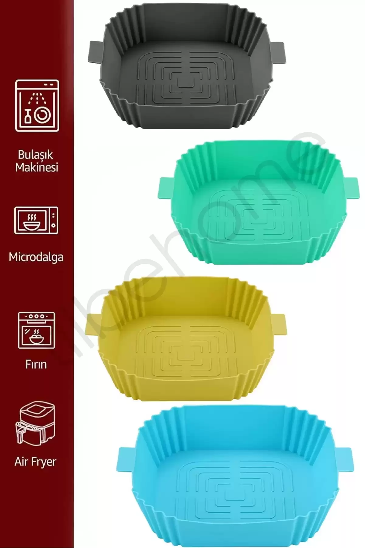 3lü Silikon Air Fryer Pişirme Kalıbı Premium Kare Fırın Mikrodalga Hava Fritözü Pişirme Kağıdı