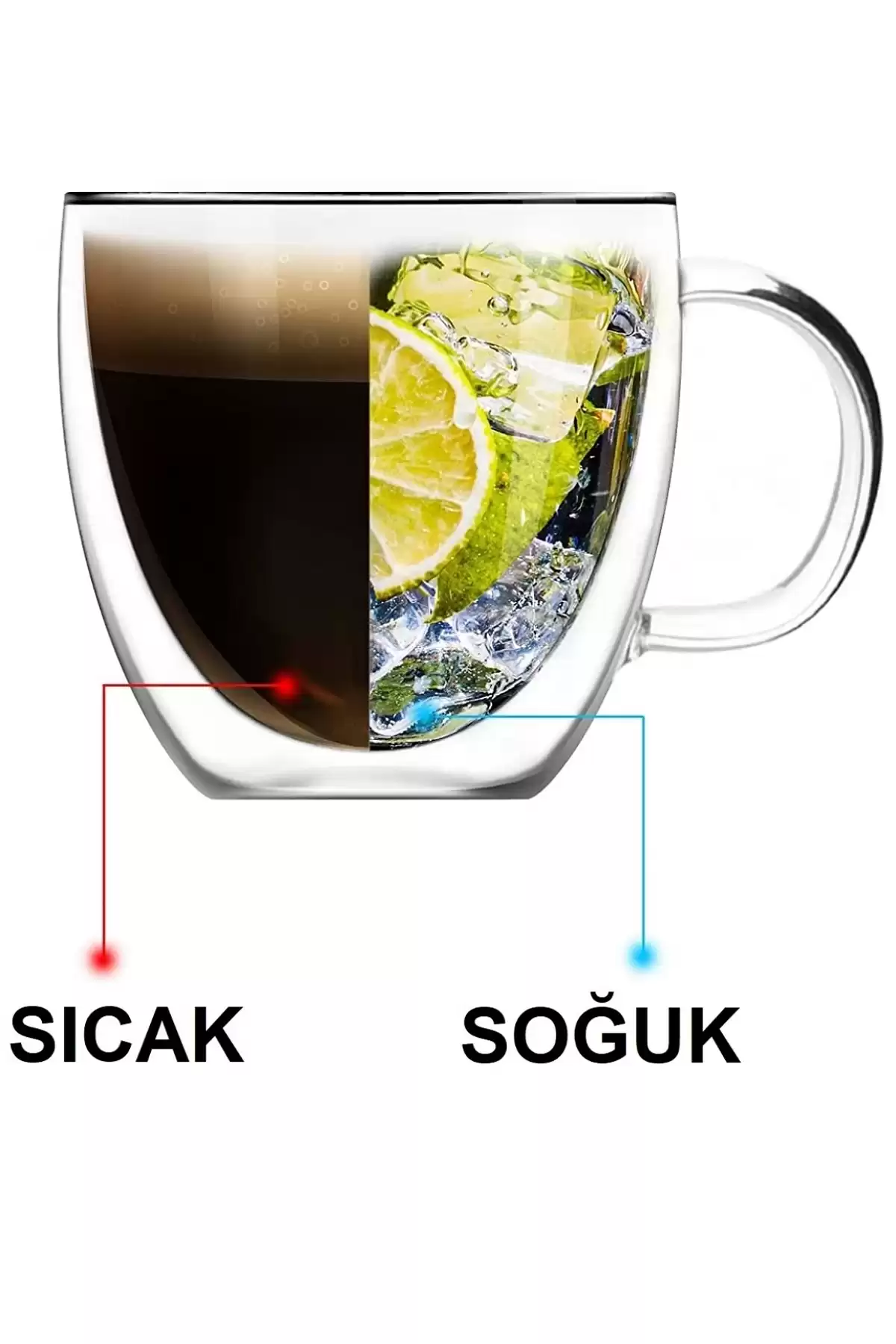 Çift Cidarlı Cam Kupa 250 ml Ev Ofis Fincanı Çift Katlı Isı Yalıtımlı Kulplu Cam Bardak