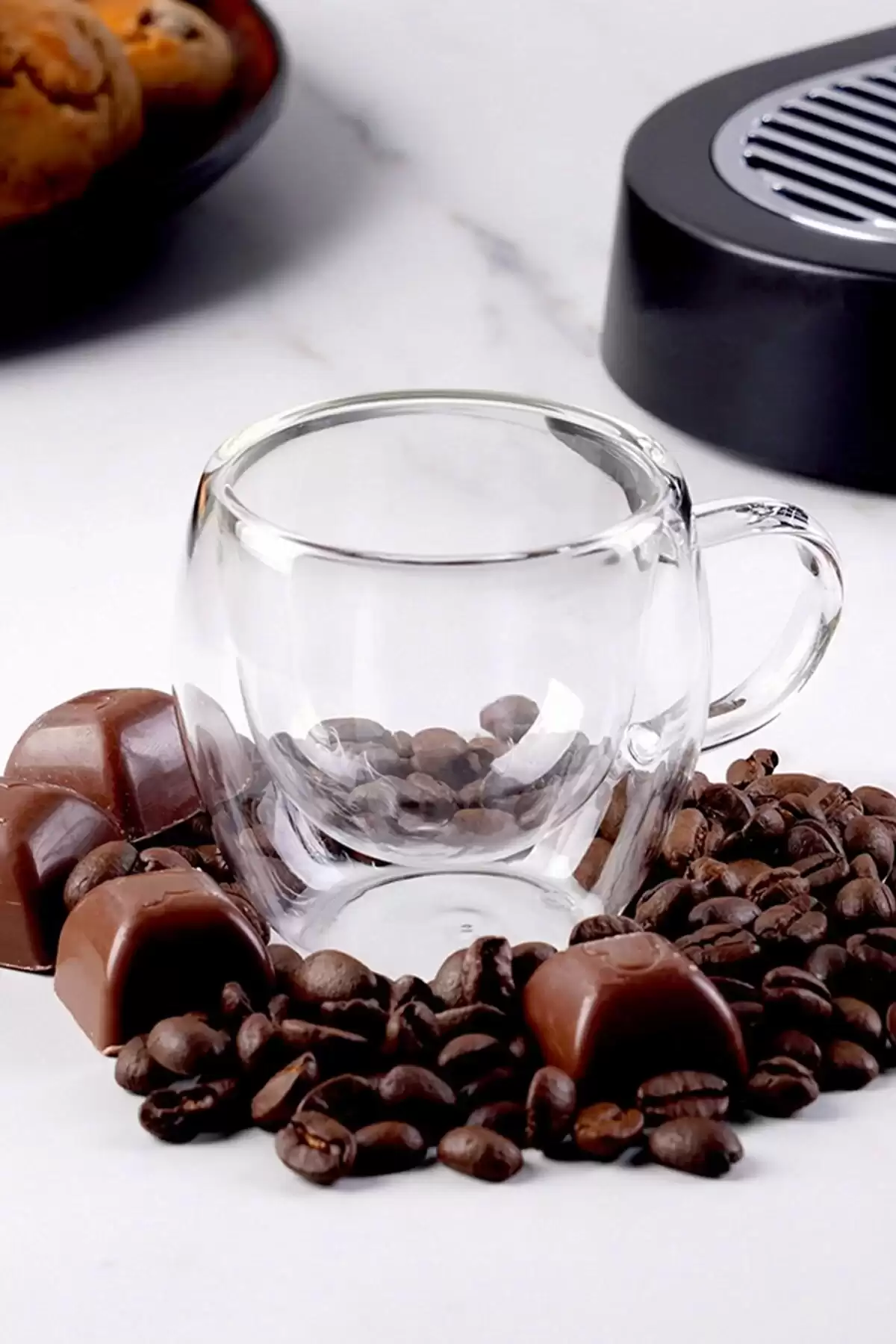 Çift Cidarlı Cam Kupa 250 ml Ev Ofis Fincanı Çift Katlı Isı Yalıtımlı Kulplu Cam Bardak