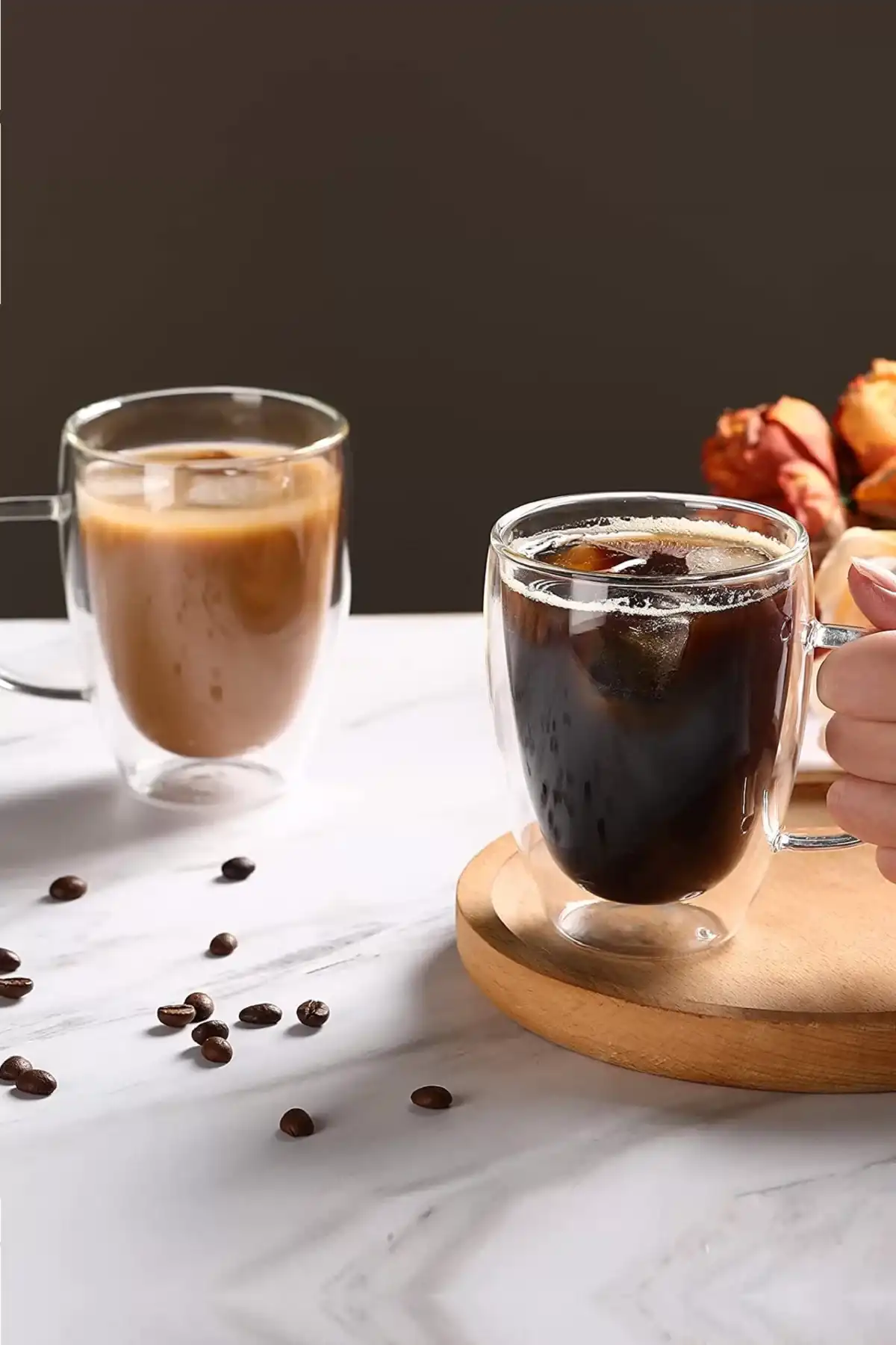 Çift Cidarlı Bardak Cam Kupa 310 ml Ev Ofis Espresso Kahve Fincanı Borosilikat Kulplu Çay Bardağı