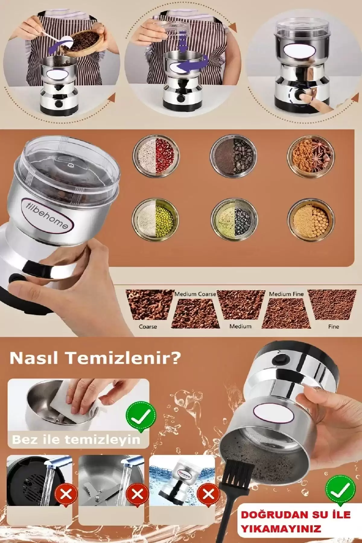 Elektrikli Kahve Baharat Bakliyat Öğütücü Makine Pirinç Biber Tahıl Öğütücü Değirmen Gıda Öğütücü
