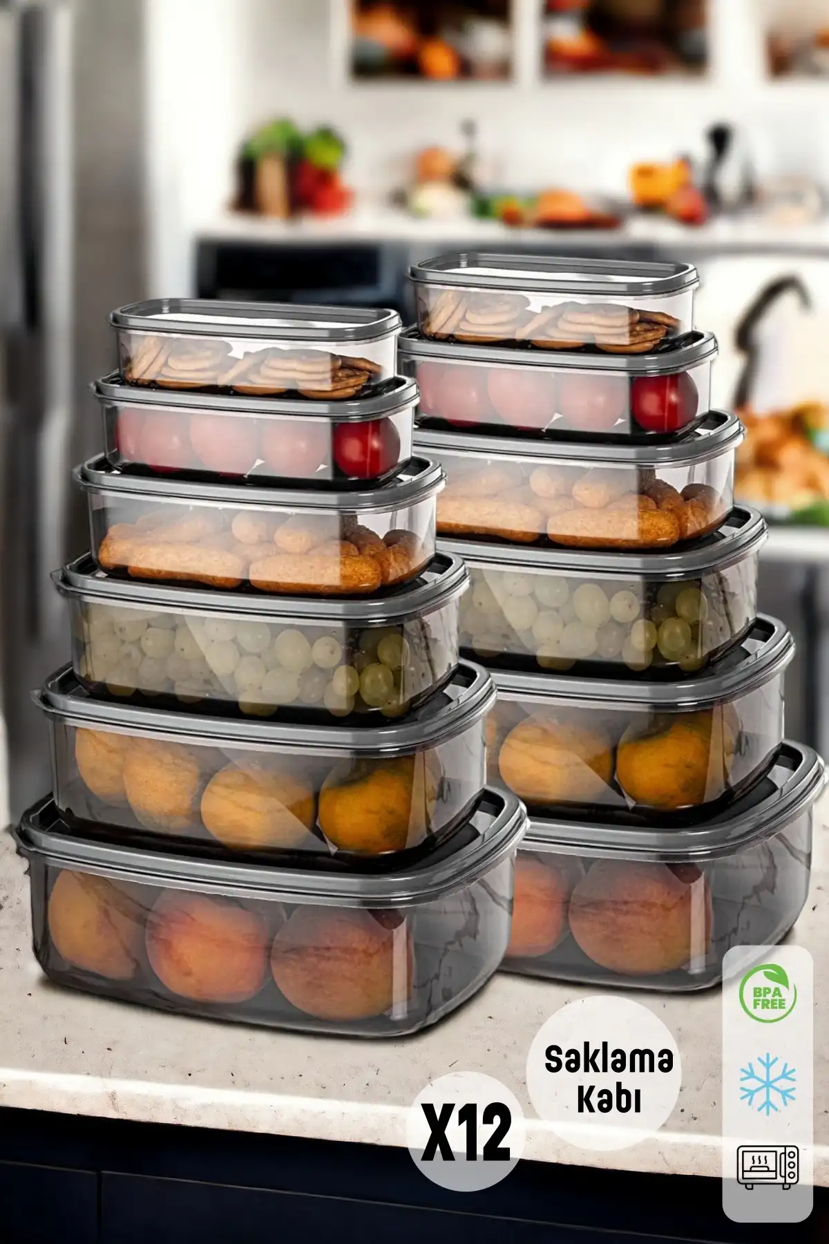 12li Çok Amaçlı Saklama Kabı Seti Mutfak Piknik Erzak Kabı Dikdörtgen Kapaklı Gıda Organizer Box