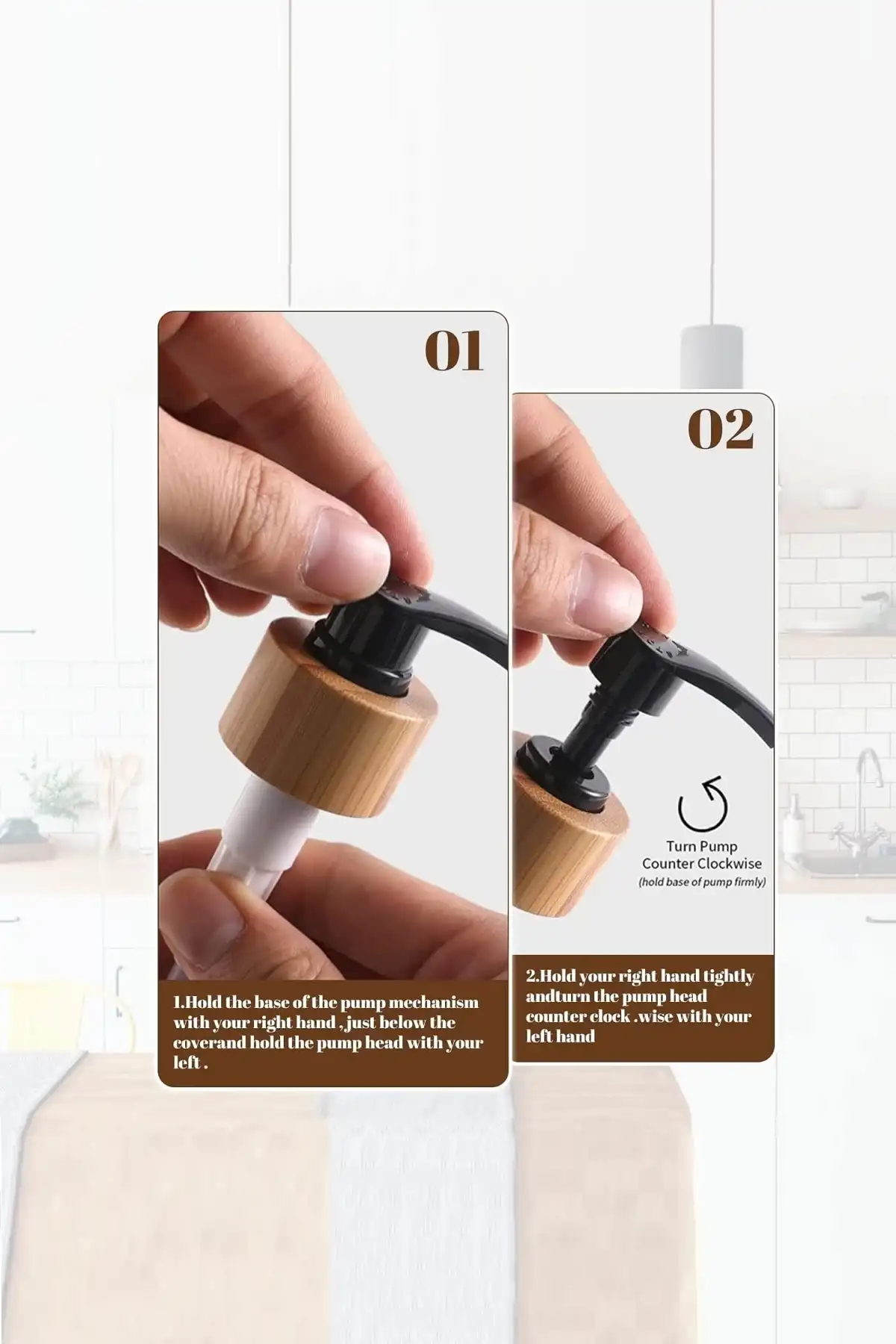 2’li Hands Dishes Siyah Beyaz Dekoratif Mutfak Banyo Sıvı Cam Sabunluk Seti 500ml Bambu Stantlı Set