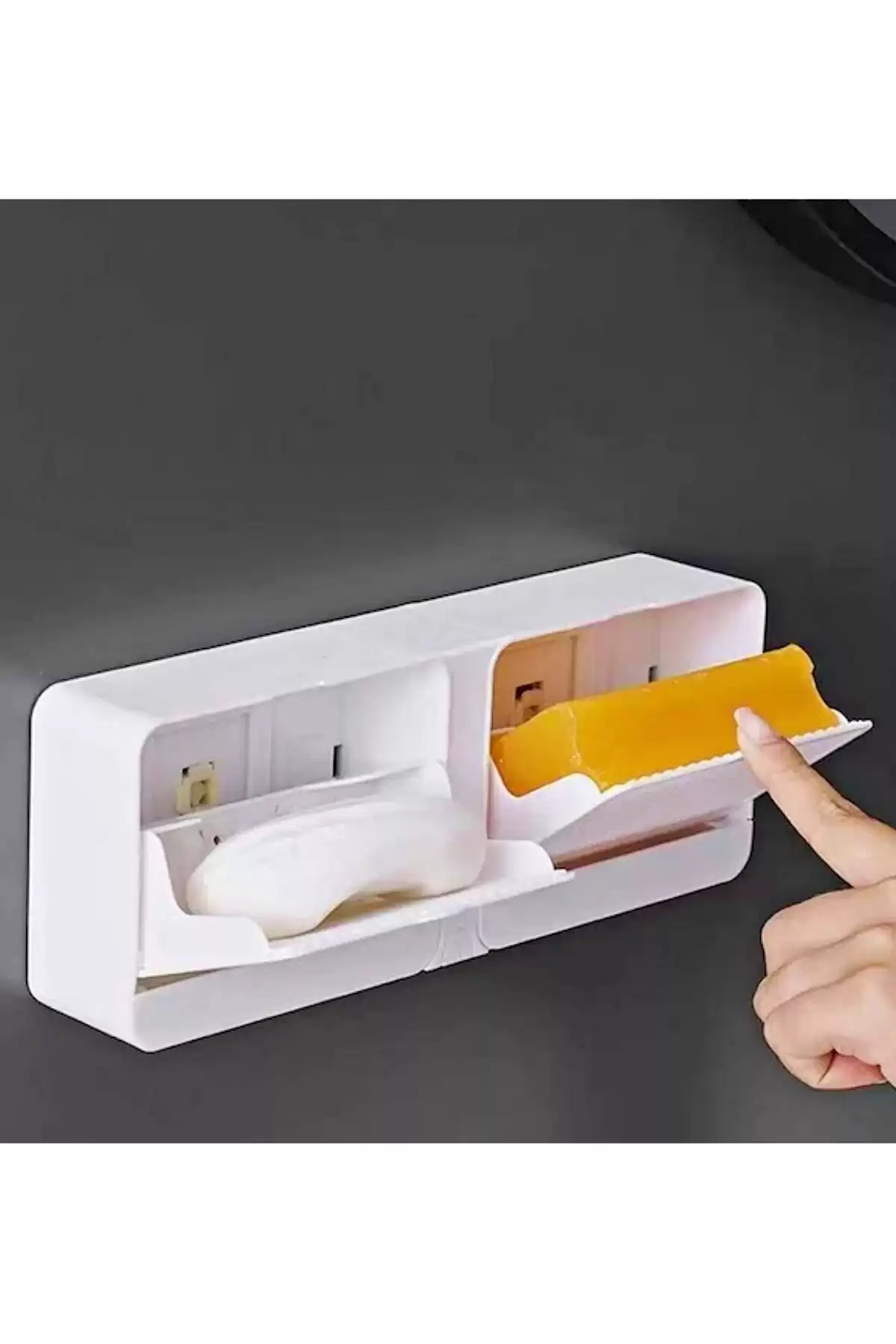 2 Bölmeli Katı Sabunluk Duvara Monte Mutfak Banyo Beyaz Renk Güçlü Yapışkanlı Sabun Organizeri
