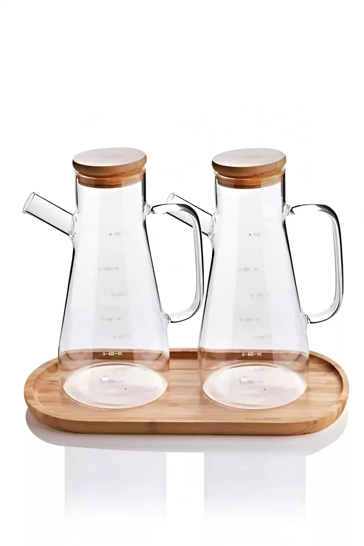 Bambu Kapaklı Cam Yağdanlık Vakumlu Ahşap Stantlı Sirkelik Zeytinyağı Şişesi Yağlık 900 ml 3lü Set