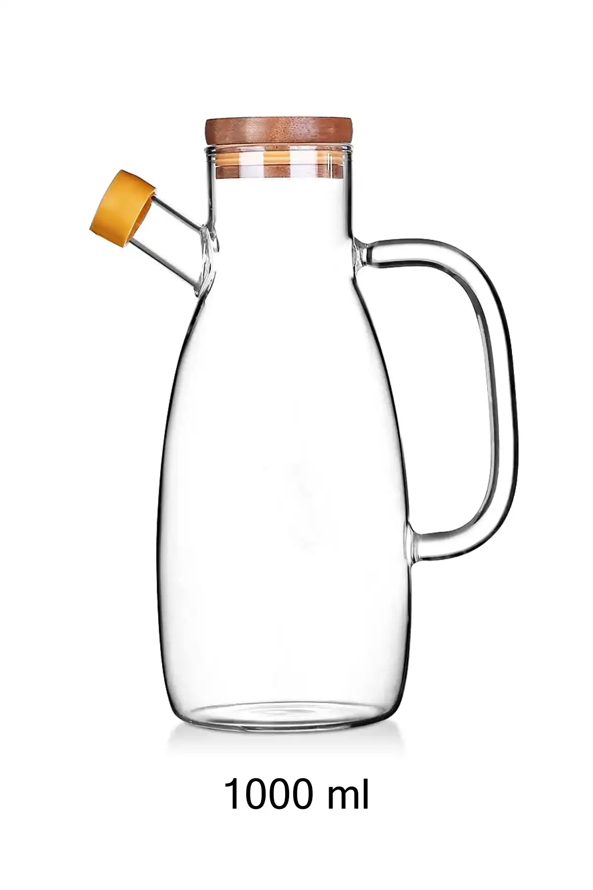 2li Bambu Kapaklı Yağdanlık 1000 ml Borosilikat Cam Yağlık Sirkelik Şişesi Master Vakumlu Sosluk