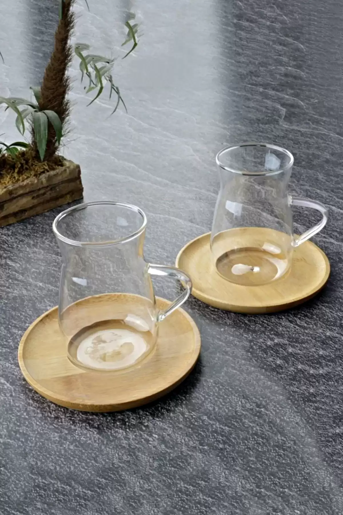2li Bambu Kapaklı Morning Çay Bardağı Seti Isıya Dayanıklı Termosilikat Keyfi Ala Bardak 180 ml