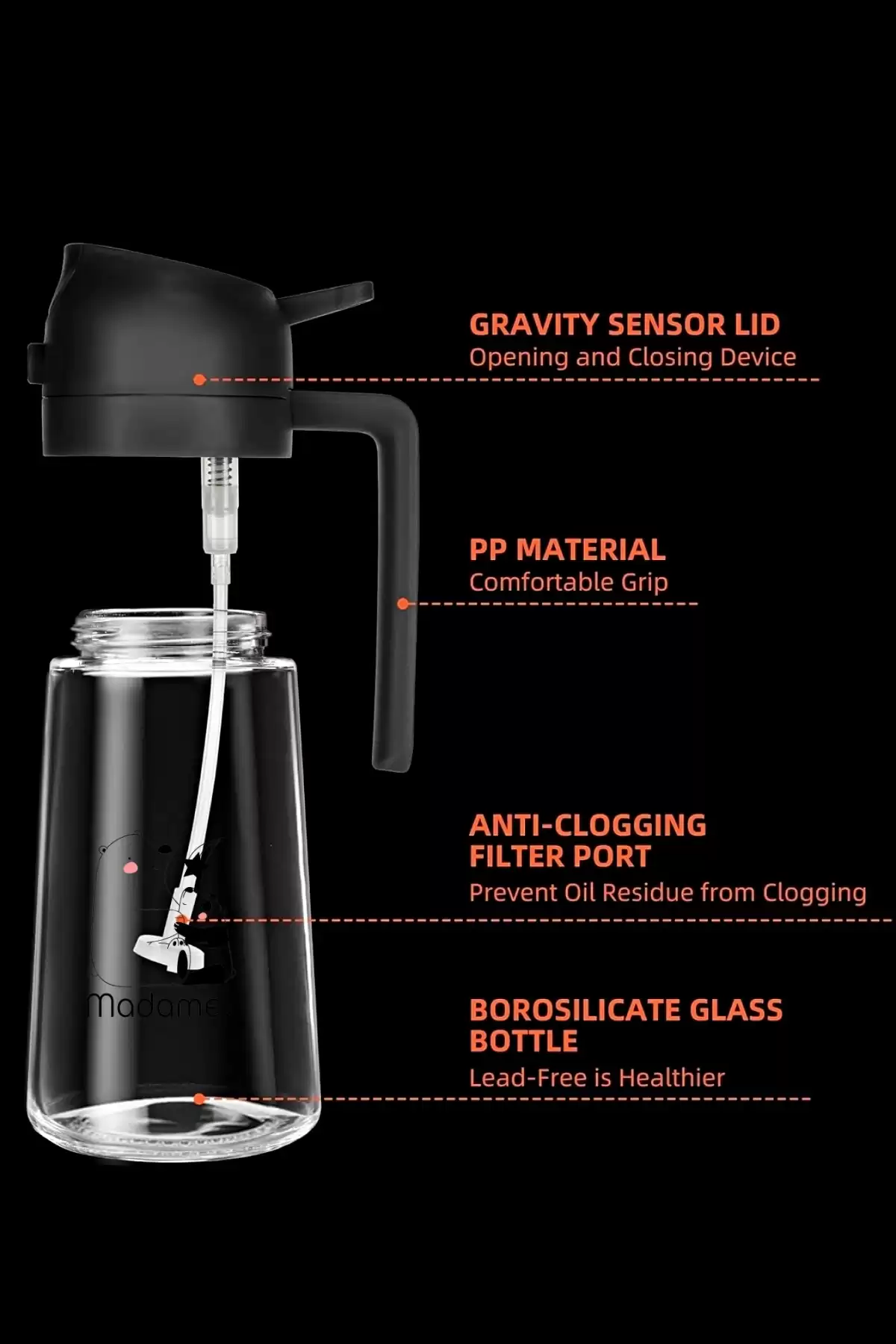 2li Çift Fonksiyonlu Cam Yağdanlık 450ml Zeytinyağı Sıvıyağ Şişesi Airfryer Sprey Yağlık Püskürtücü