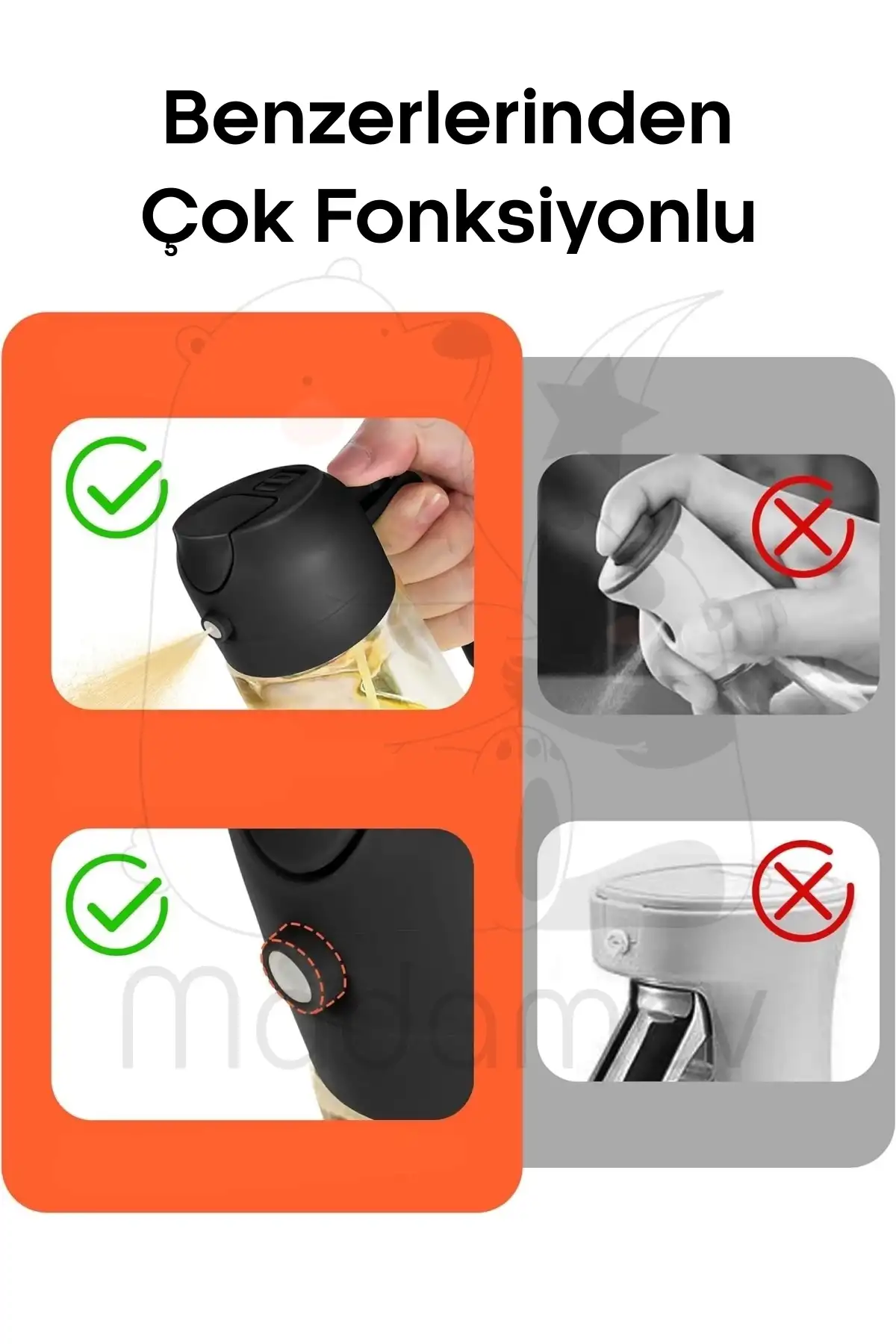 2li Çift Fonksiyonlu Cam Yağdanlık 450ml Zeytinyağı Sıvıyağ Şişesi Airfryer Sprey Yağlık Püskürtücü
