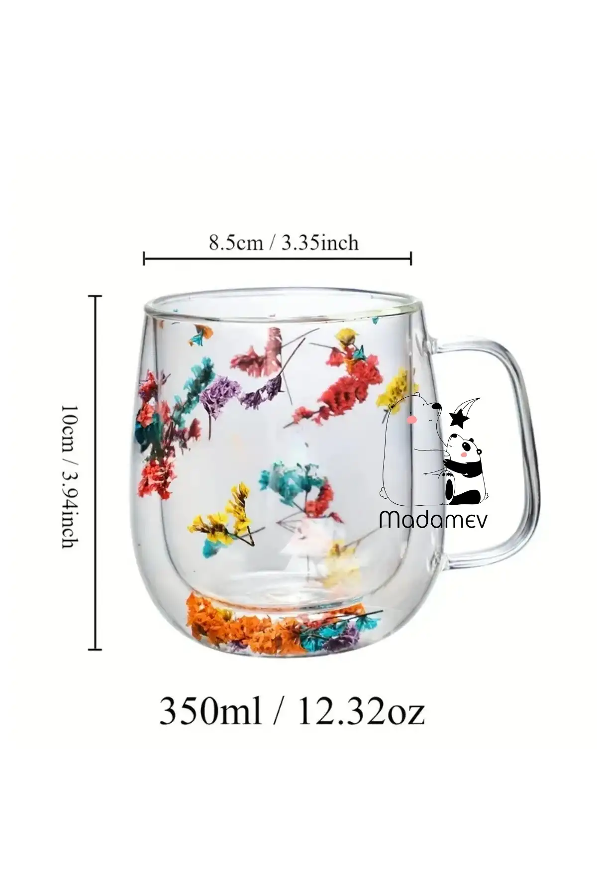 6lı Çift Çidarlı Flower Cup Çiçekli El Yapımı Borosilikat Bardak 350 ml Kulplu Kahve Sunum Bardağı