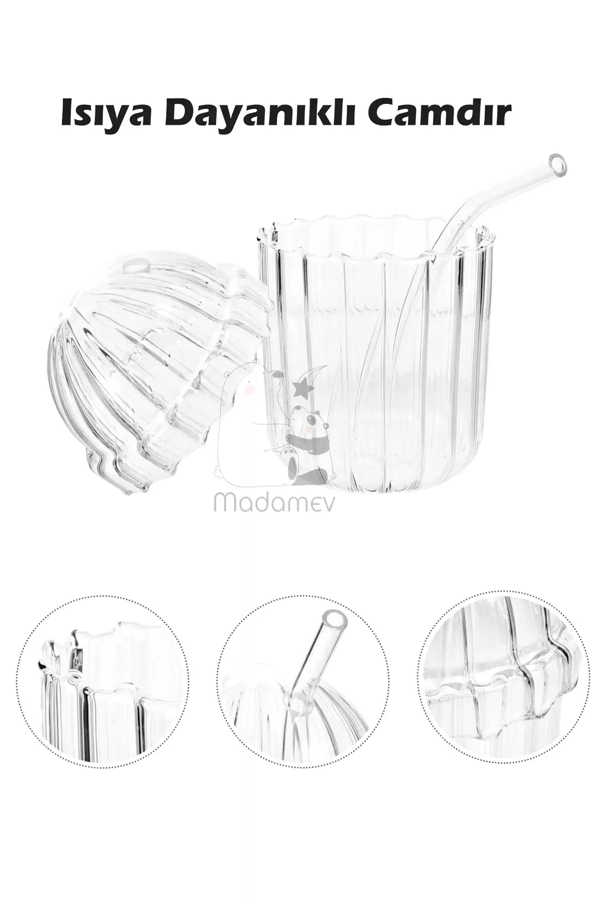 2li Kübbe Kapaklı Pipetli Bardak Isıya Dayanıklı EggGlass İskandinav Kahve Sunum Bardağı 430ml Set