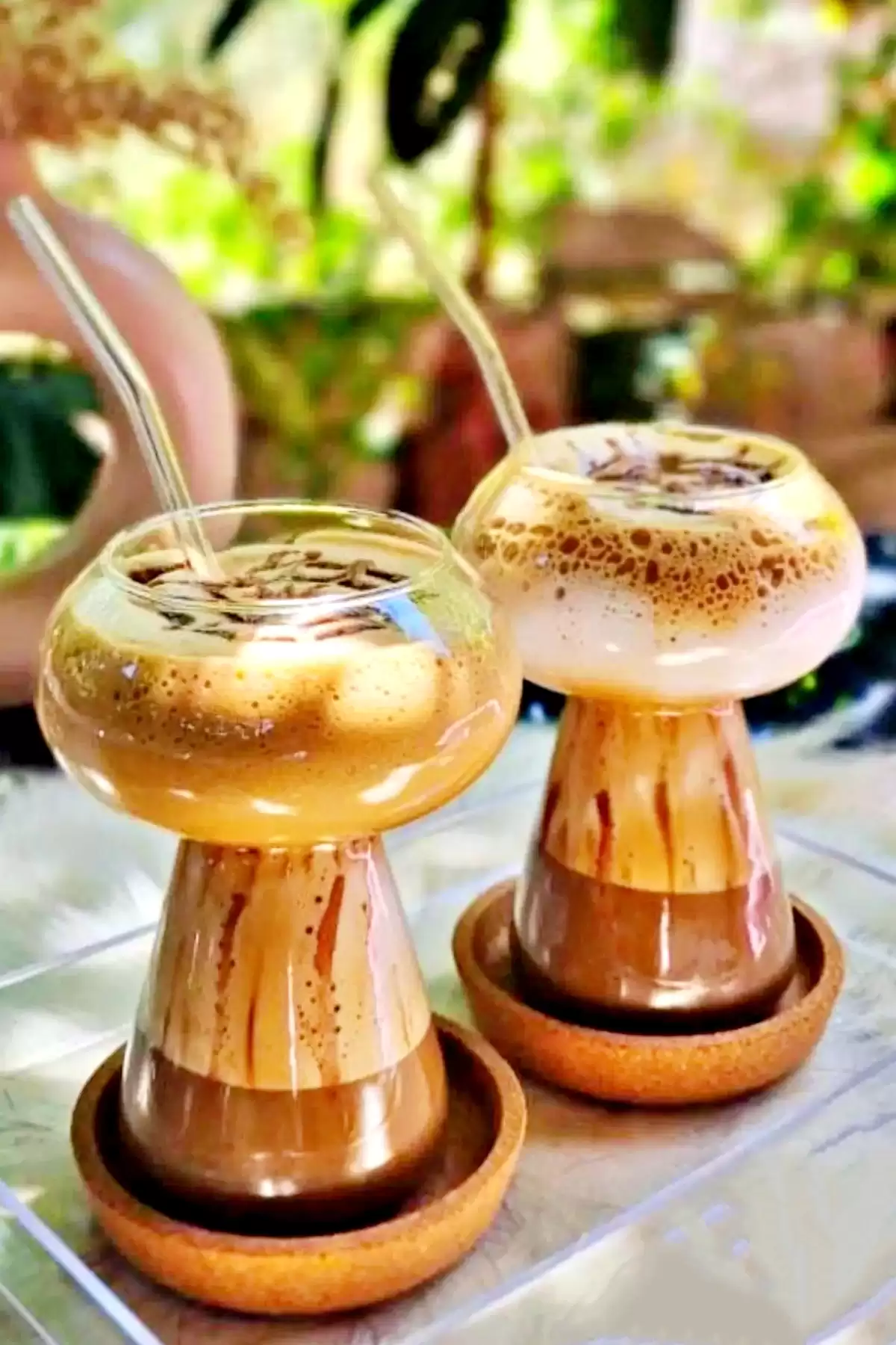 2li Pipetli Mantar Model Kokteyl Cam Bardak Berrak Borosilikat Soğuk Sıcak Kahve Sunum Bardağı Set