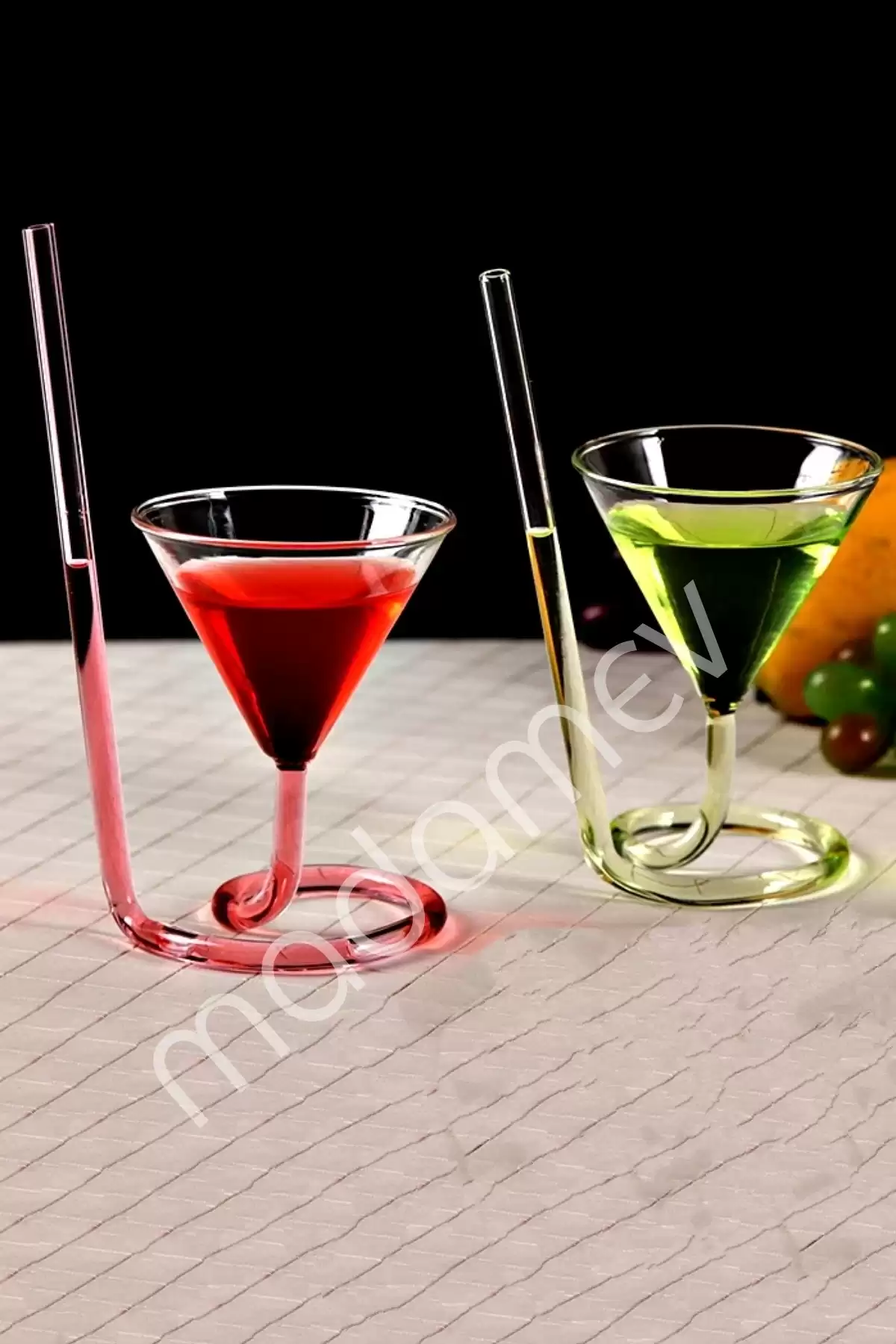 Spiral Cocktail Kendinden Pipetli Martini Kokteyl Sunum Bardağı New Stil Cam Meşrubat İçki Bardağı