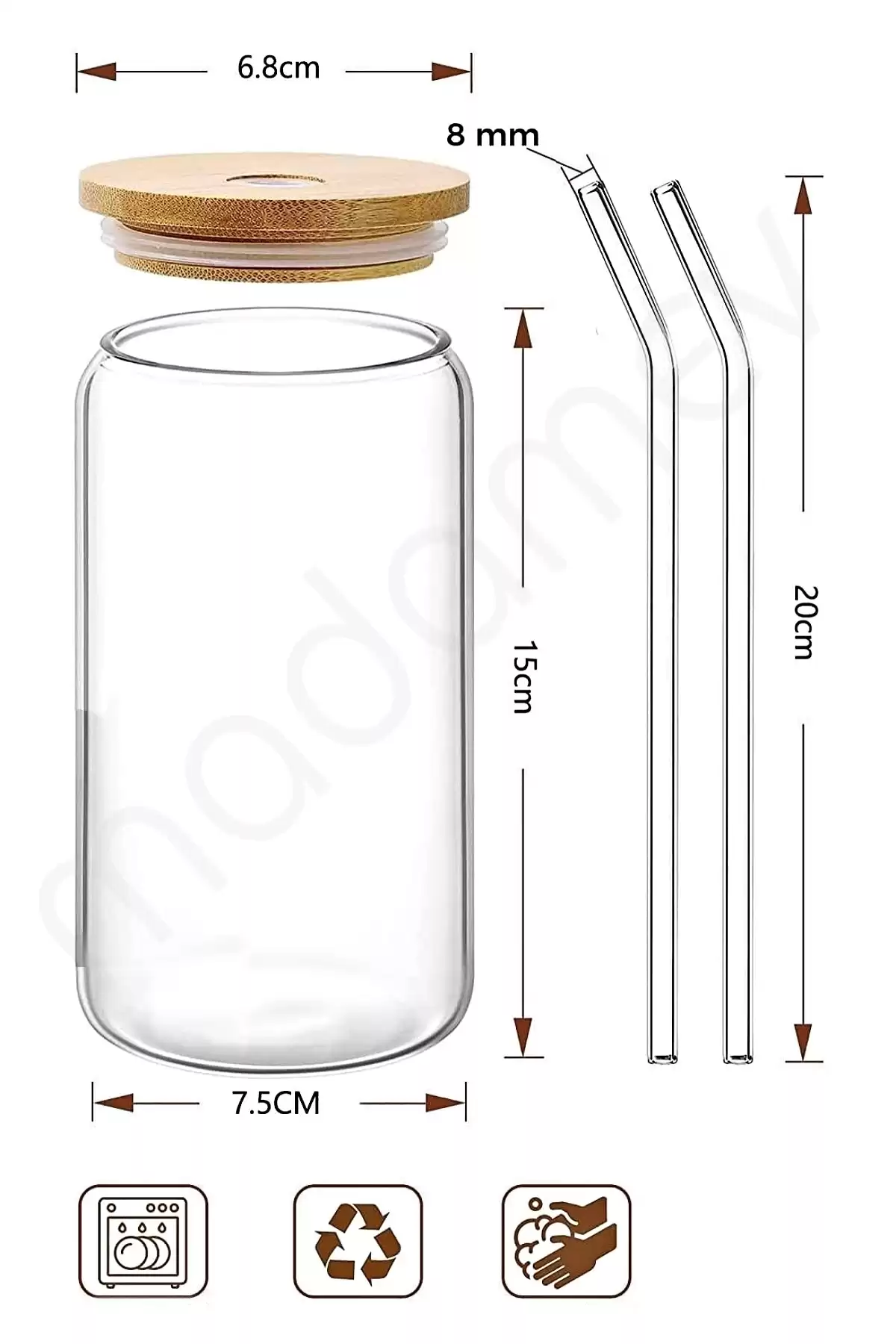 6lı Bambu Kapaklı Pipetli Cam Bardak Isıya Dayanıklı Borosilikat Kola Şekilli Kahve Sunum Bardağı
