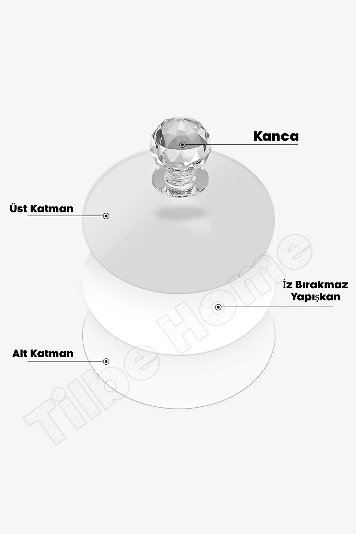 48lü Güçlü Yapışkanlı Kristal Başlıklı Dolap Çekmece Ayna Klozet Kapağı Tutma Kulpu Mutfak Askısı