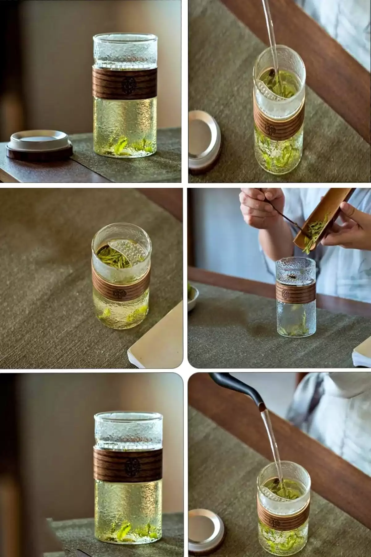 6lı Ahşap Kemerli Stil Bardak Kokteyl Meşrubat Kahve Sunum Bardağı Taş Desen Cam Bardak 320ml Seti