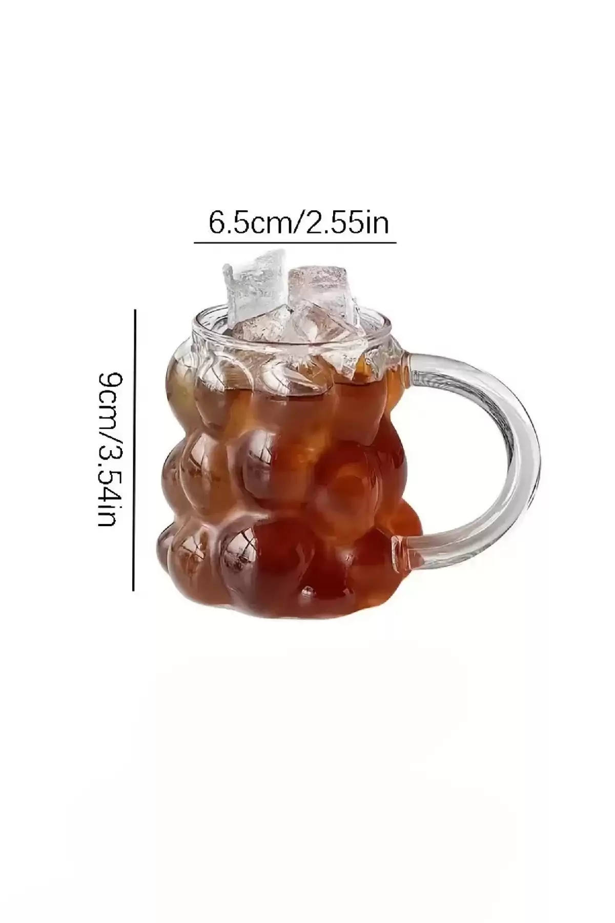 Kulplu Üzüm Tanesi Boncuk Şekilli Borosilikat Bardak 350ml Isıya Dayanıklı Kahve Sunum Bardağı