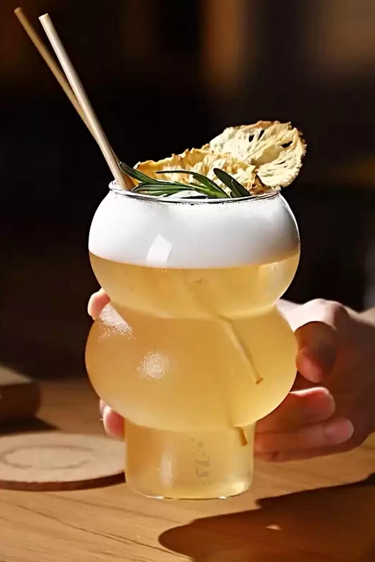 6lı Pipetli Dalgalı Külah Cam Bardak Seti Limonata Meşrubat Kokteyl Kahve Sunum Bardağı 400 ml.
