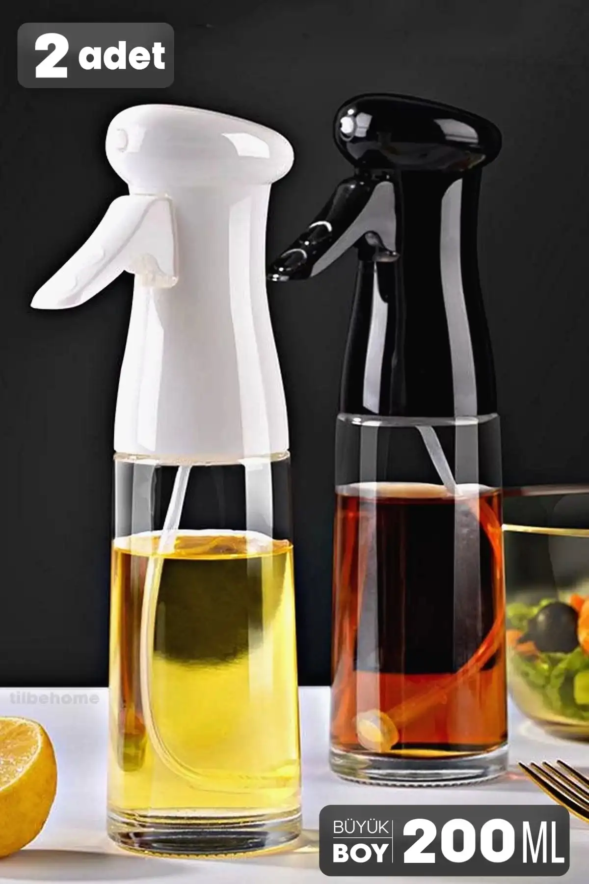 2li Büyük Cam Sprey Yağdanlık Airfryer Püskürtmeli Sprey Şişe Ayçiçek Zeytinyağı Sirkelik 200 ml