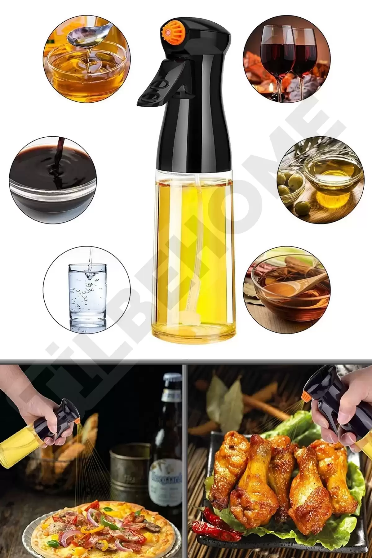 Cam Sprey Yağdanlık Airfryer Püskürtmeli Sprey Şişe Ayçiçek Zeytinyağı Sirkelik 200 ml