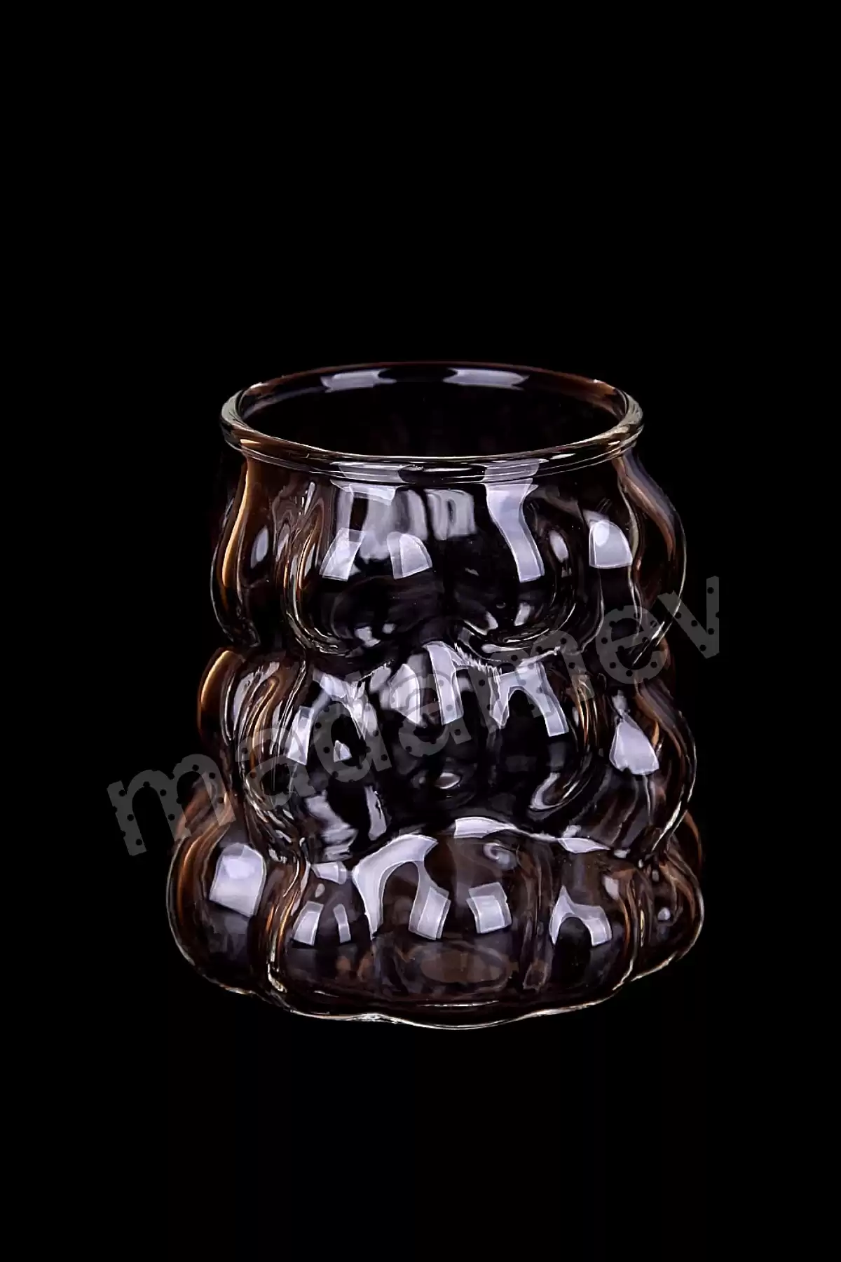 2li Füme Kulplu Üzüm Tanesi Boncuk Şekilli Cam Bardak 350ml Isıya Dayanıklı Kahve Sunum Bardağı