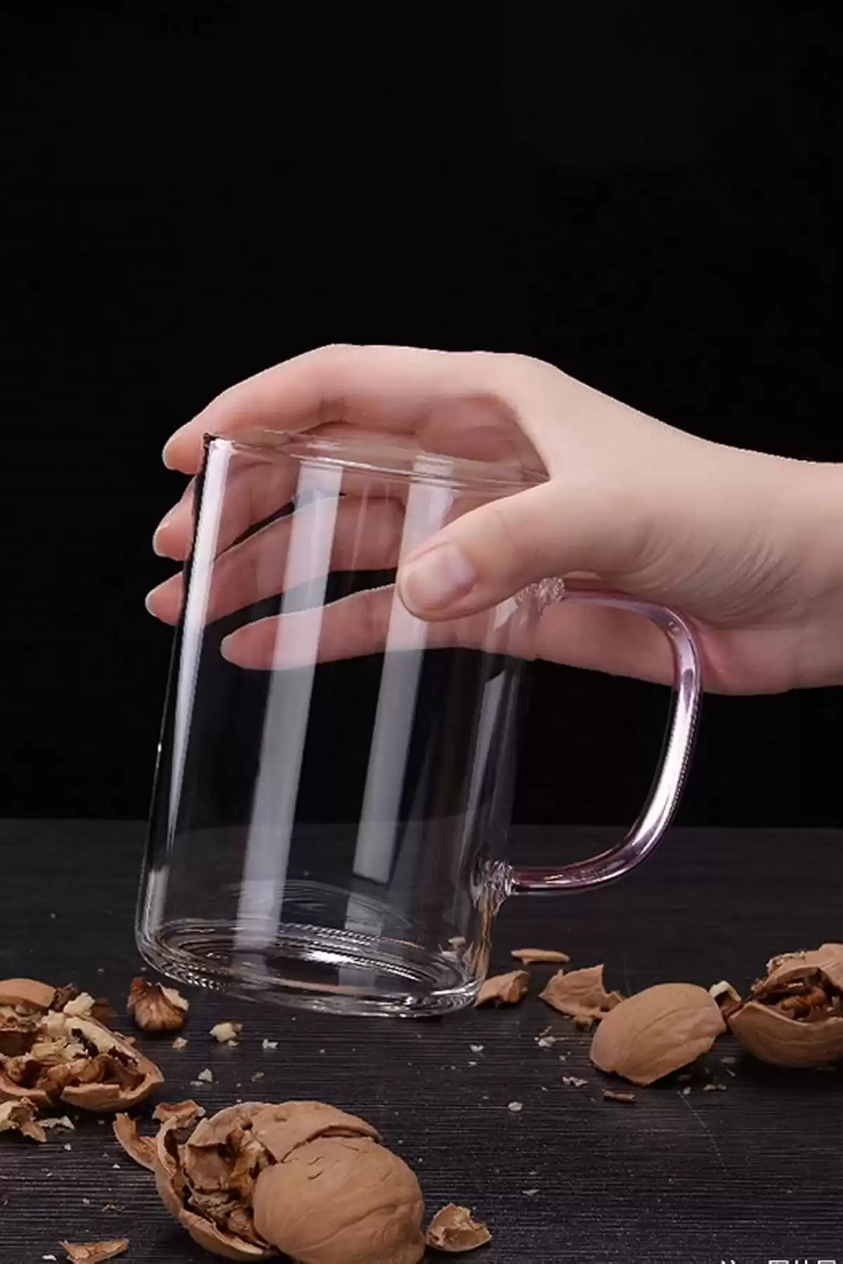 Borosilikat Cam Süzgeçli Bambu Kapaklı Kupa Kulplu Demlik Modeli Çift Kat Bitki Çay Bardağı 400 ml.