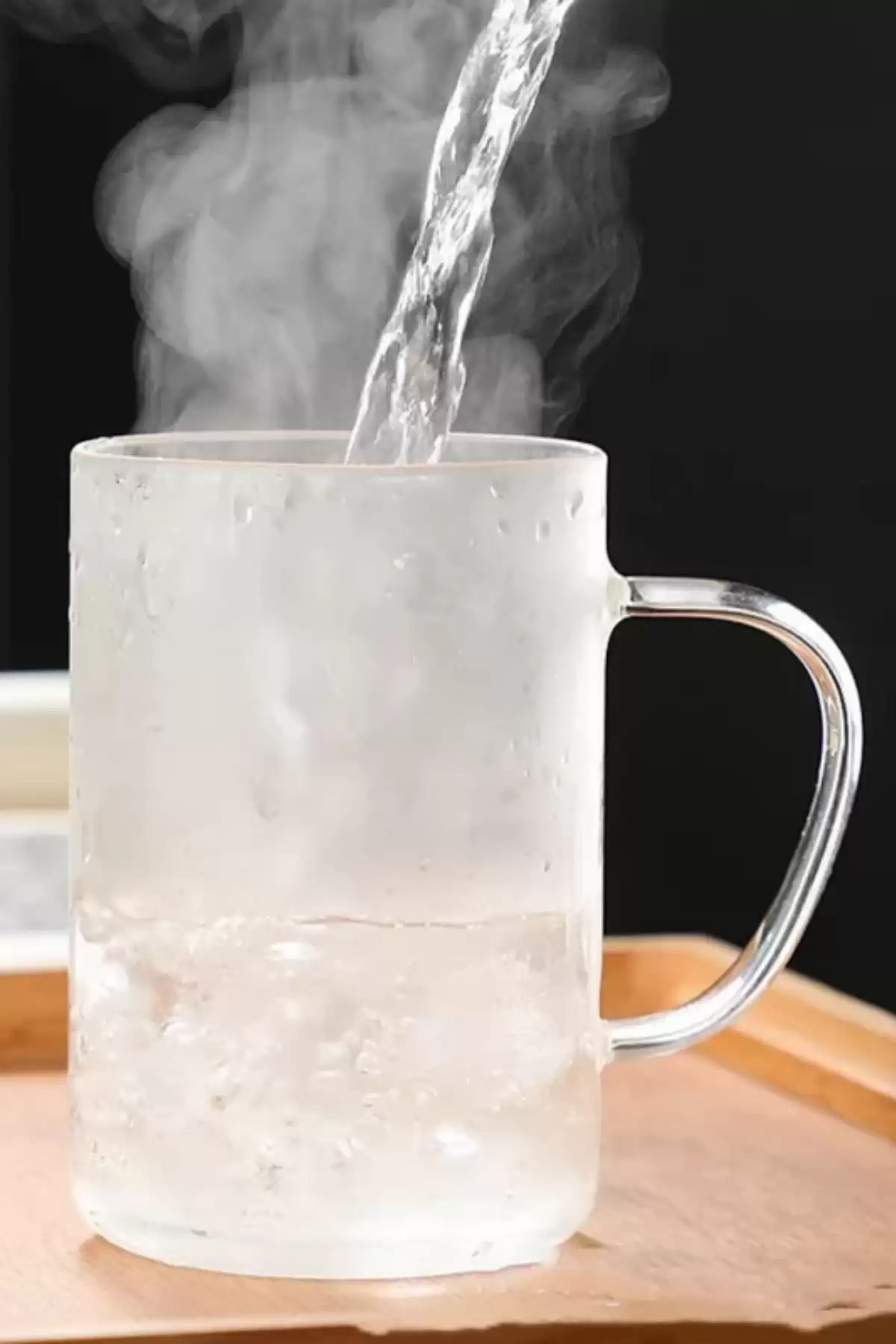 Borosilikat Cam Süzgeçli Bambu Kapaklı Kupa Kulplu Demlik Modeli Çift Kat Bitki Çay Bardağı 400 ml.