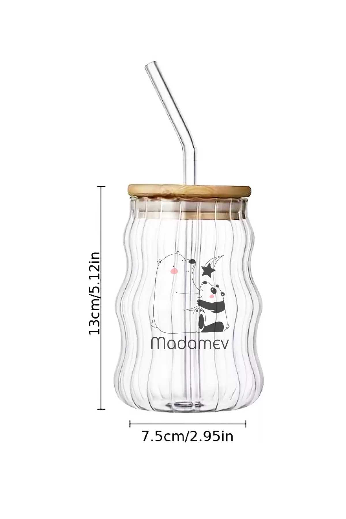 6lı Bambu Kapaklı Sukabağı Latte İskandinav Cam Pipetli Bardak Kahve Kokteyl Sunum Bardağı 400ml