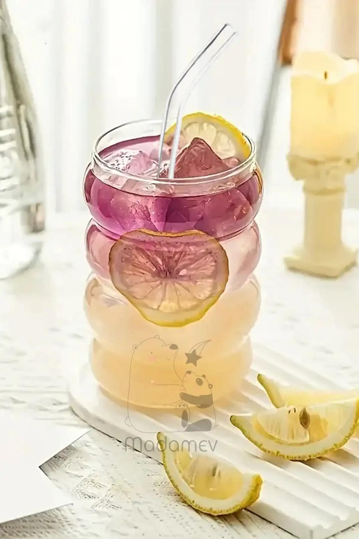 2li Halka Şekli Pipetli Kokteyl Cam Bardak Seti İskandinav Tarz Kahve Latte Sunum Bardağı 340 ml.