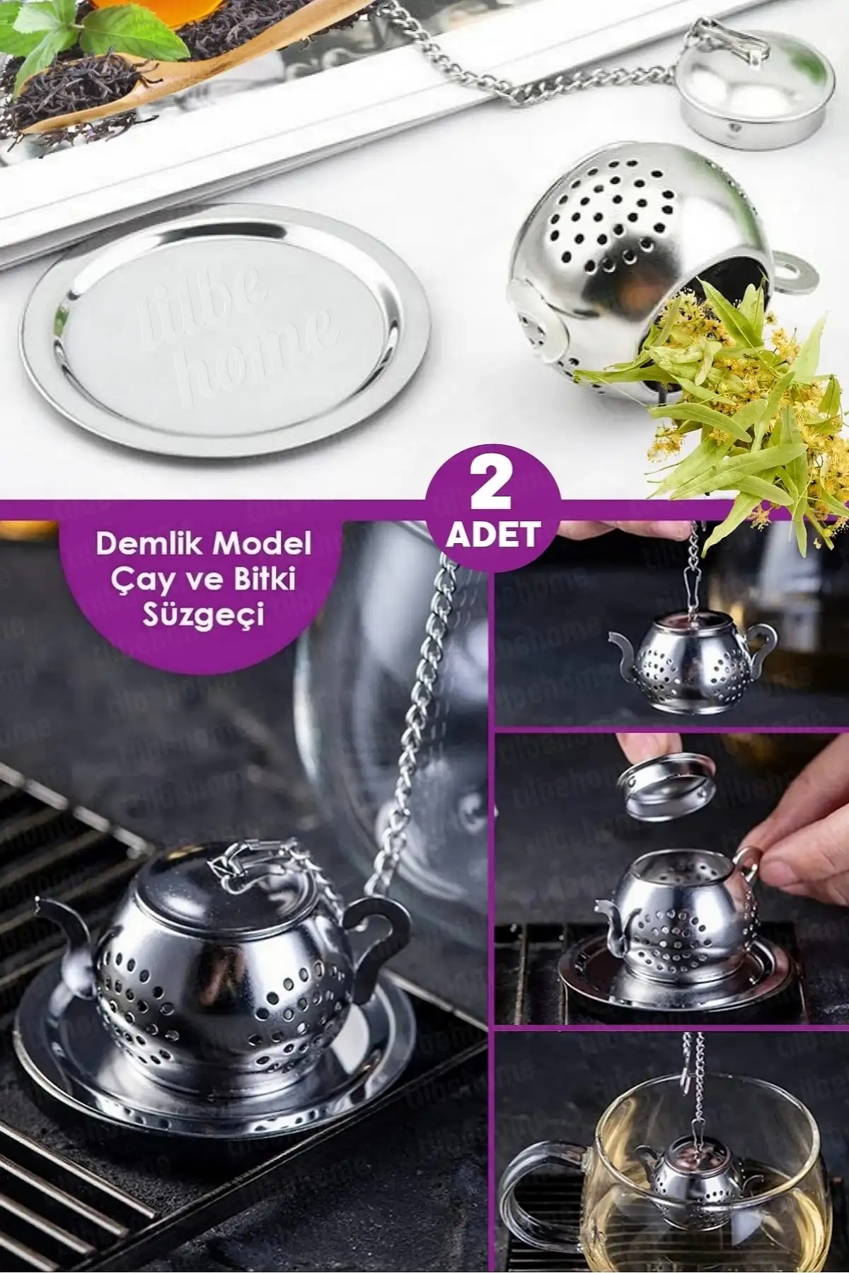 2li Demlik Model Çelik Bitki Çayı Demleme Süzgeci Çay Kahve Demleme Bardak Çaydanlık Tea Süzgeci