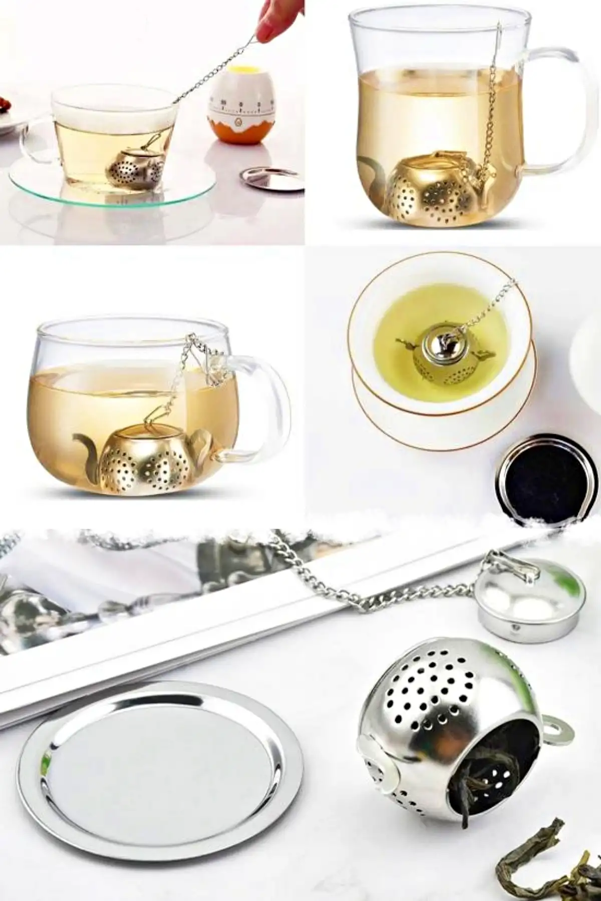 4lü Demlik Model Çelik Bitki Çayı Demleme Süzgeci Çay Kahve Demleme Bardak Çaydanlık Tea Süzgeci