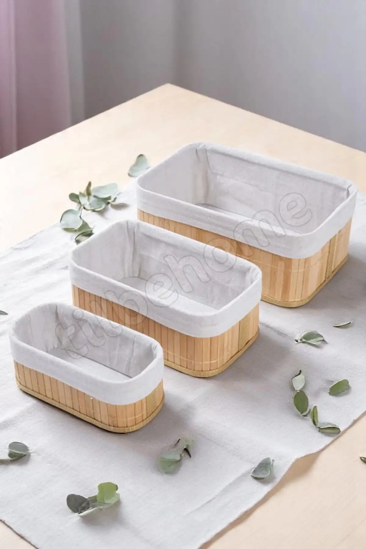 3lü Bambu Ekmeklik Sepet Dekoratif Ev Düzenleyici Organizer Çok Amaçlı Bambu Hasır Sepet
