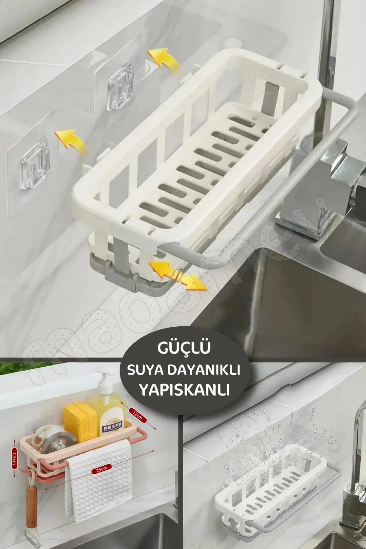 3lü Yapışkanlı Dolap İçi Düzenleyici Mutfak Banyo Lavabo Hazneli Organizer Bulaşıklık Sabunluk Seti