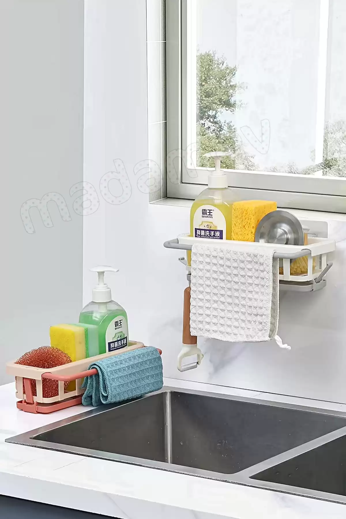 3lü Yapışkanlı Dolap İçi Düzenleyici Mutfak Banyo Lavabo Hazneli Organizer Bulaşıklık Sabunluk Seti