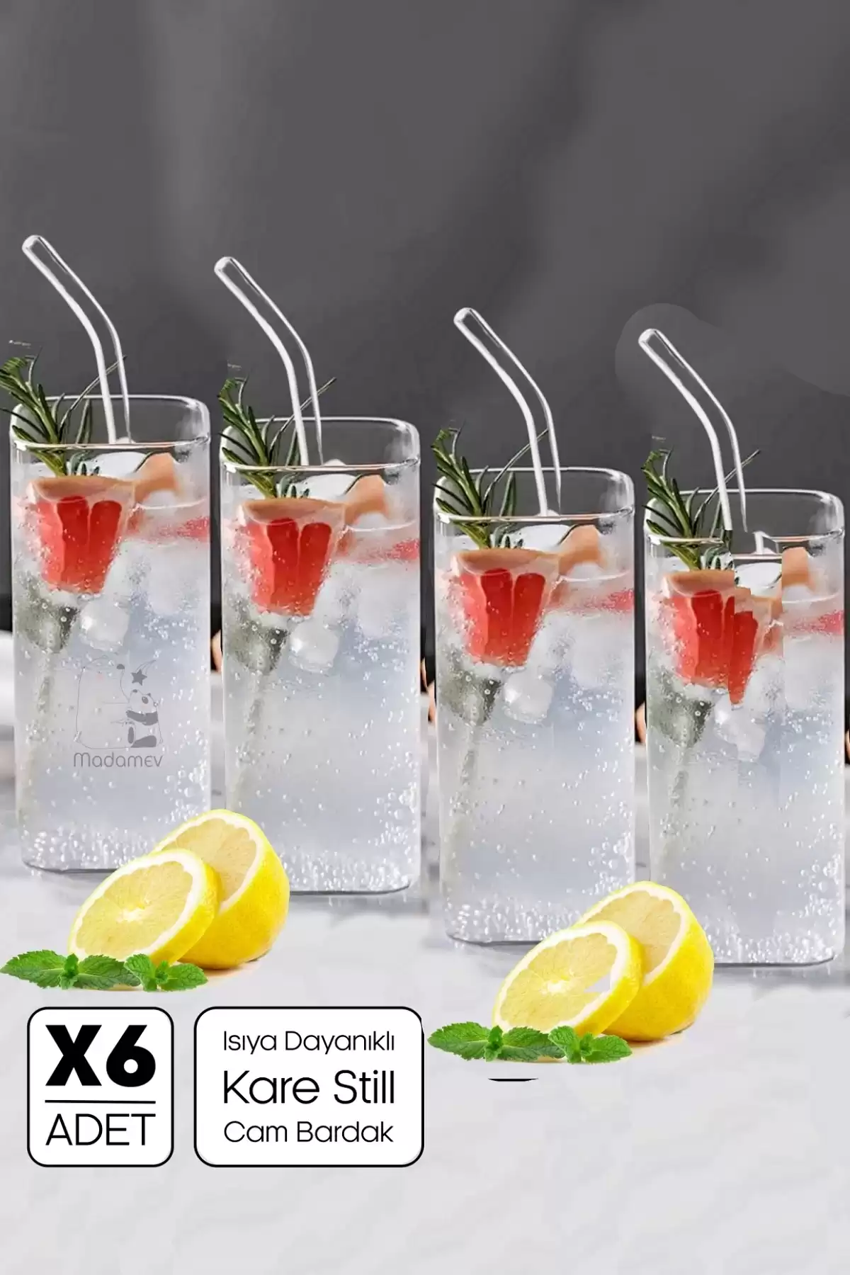 6 Adet Pipetli Kare Still Cam Bardak 350ml Isıya Dayanıklı Retro Kahve Sunum Kokteyl Bardağı Seti