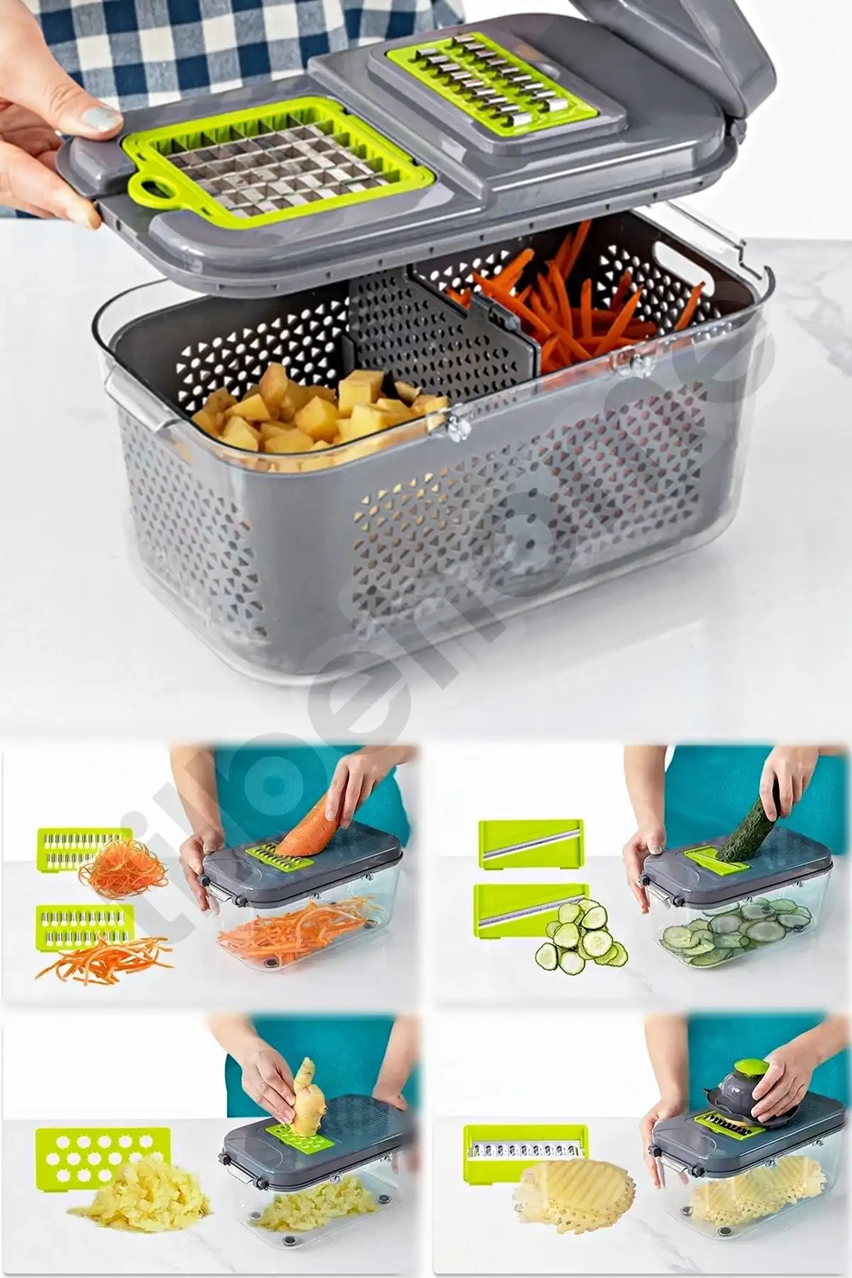 22 Parça Rende Seti Hazneli Sebze Patates Soyacak Dilimleyici Küp Doğrayıcı Kesici Cutter Slicer