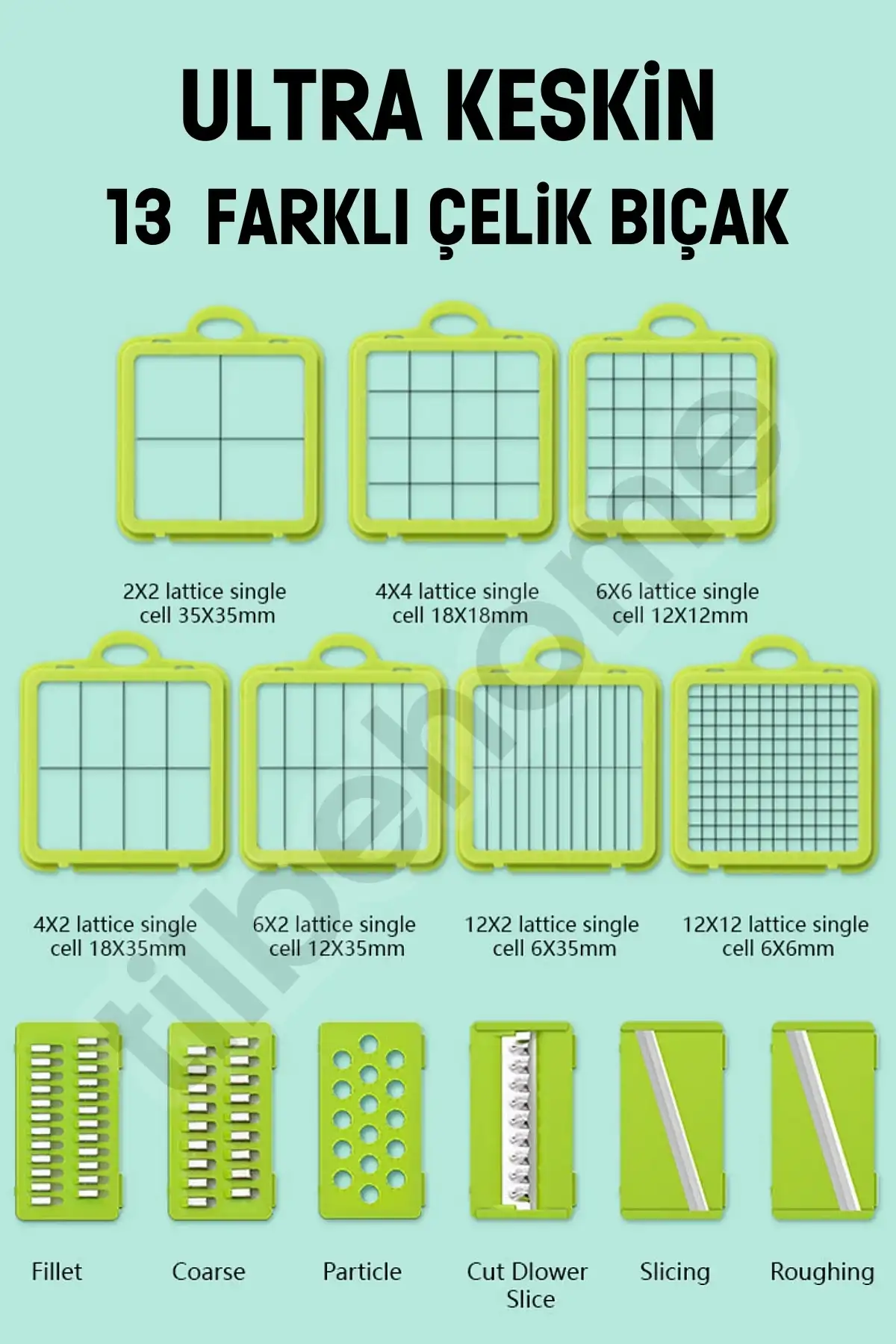 22 Parça Rende Seti Hazneli Sebze Patates Soyacak Dilimleyici Küp Doğrayıcı Kesici Cutter Slicer