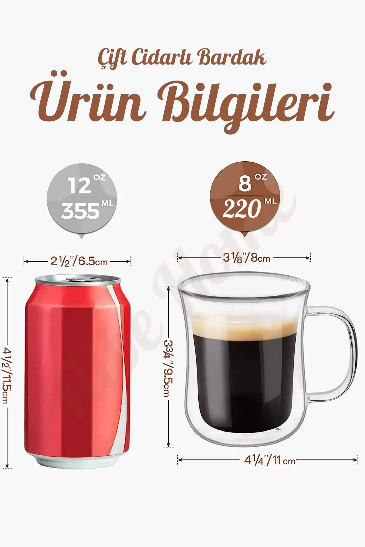 2li Çift Cidarlı Bardak 220 ml Retro Çay Fincanı Kahve Sunum Bardağı Dayanıklı Cam Kupa Bardak
