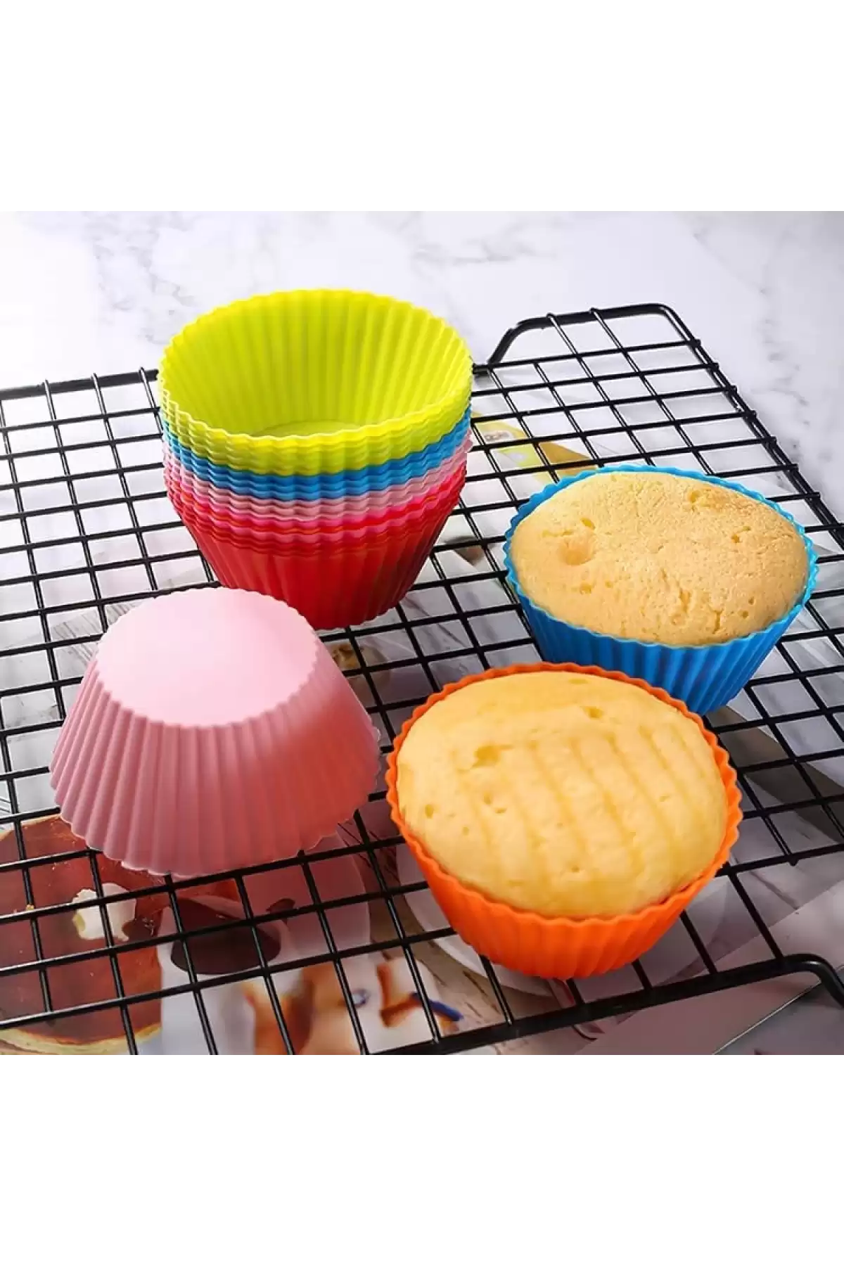 30 Adet Silikon Muffin Kek Kapsülü Yeniden Kullanılabilir Cupcake Browni Kek Kalıbı Renkli