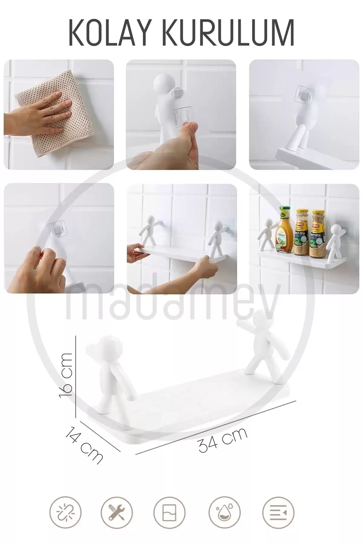 Kendinden Yapışkanlı Craft Banyo Rafı Baharatlık Mutfak Organizer Duvara Monte Raf Düzenleyici